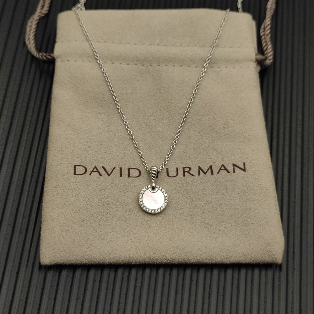 David Yurman Silver Round Diamond Mother-of-Pearl Necklace